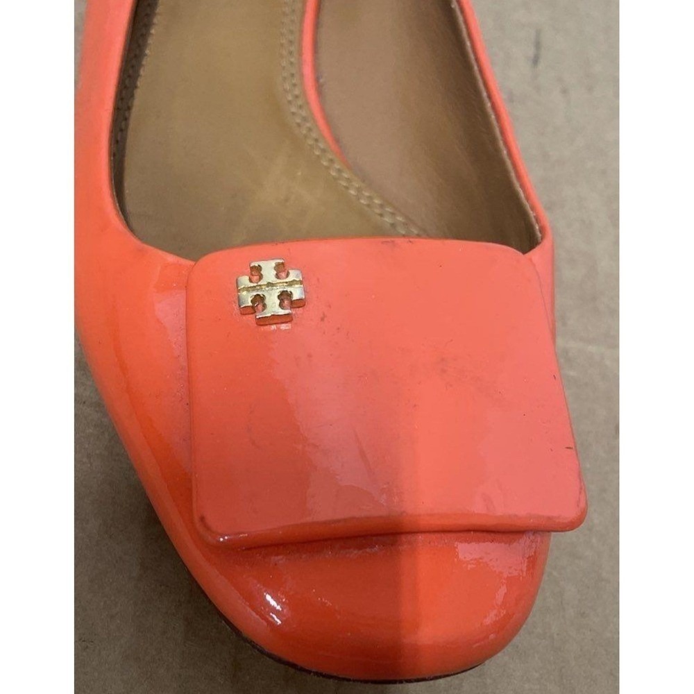 Tory Burch Orange Patent Leather Ballet Flats Square Toe Logo Detail Women 7.5M - Picture 6 of 7